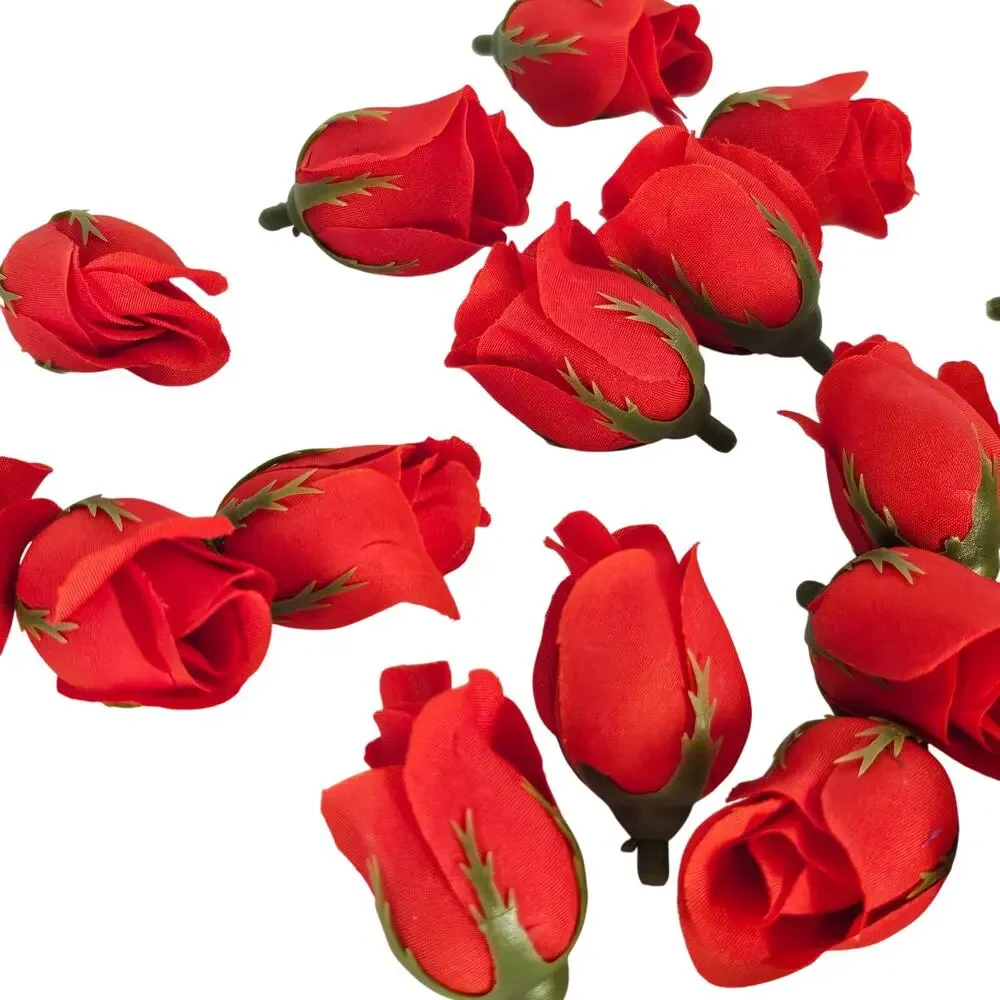 50 Red Silk Rose Buds Stemless Wedding Floral Craft DIY Wreaths 2 inch